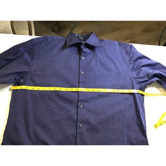 AXCESS- MENS STRIPED BLUE 100% COTTON NON-IRON BUTTON-DOWN SHIRT SIZE NECK 17 - Picture 5 of 6